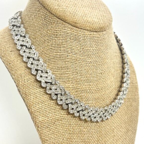 CAROLEE RHINESTONE WOVEN CHOKER NECKLACE SILVER TONE BRIDAL STATEMENT 16.5” - Picture 4 of 15